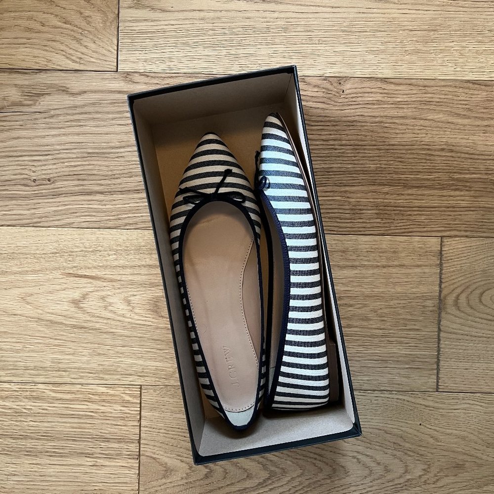 J.Crew Navy White Stripe Gemma Ballet Flat NEW IN BOX